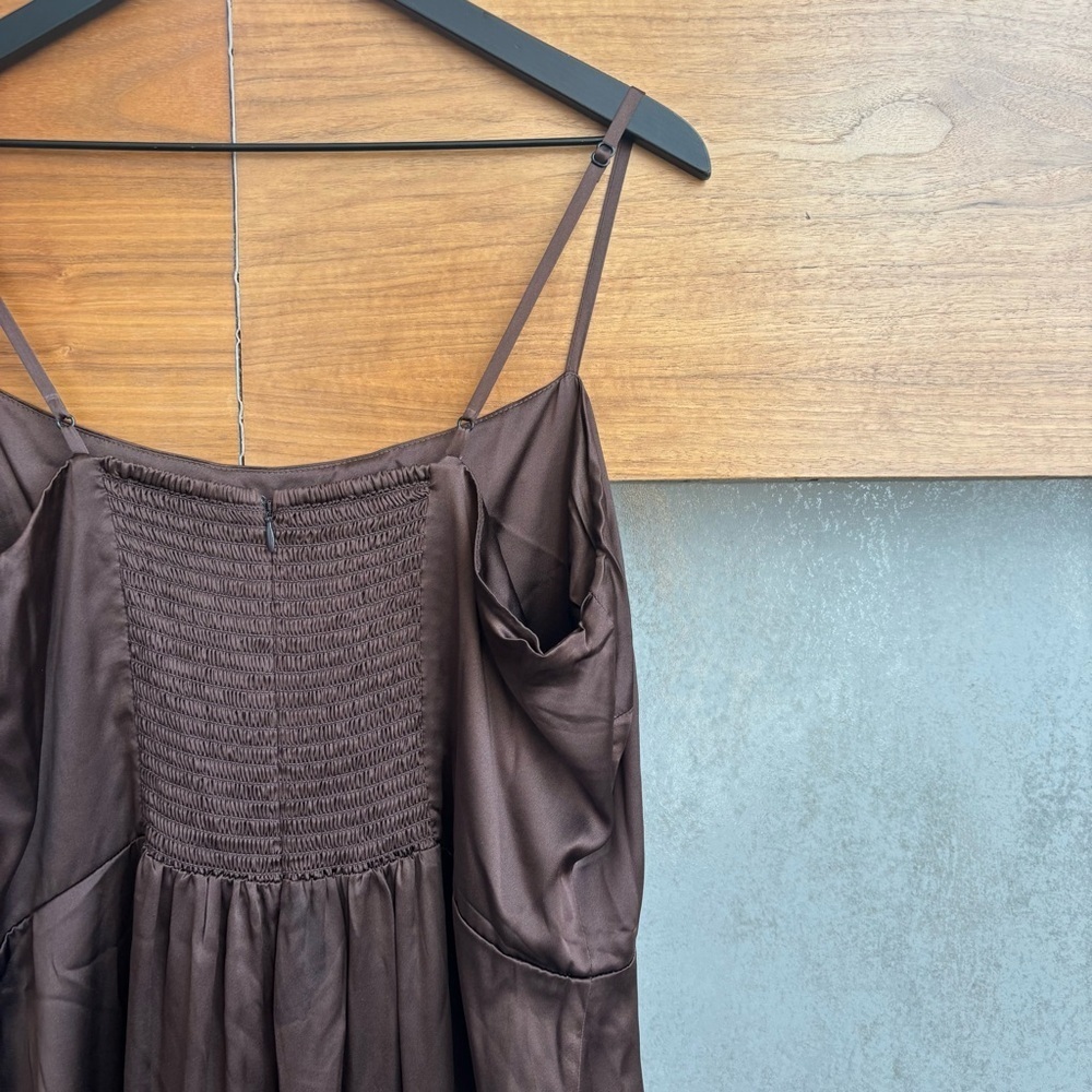 Reformation Frankie 100% Silk Maxi Slip Dress in Brown, Size 14 - Picture 14 of 16